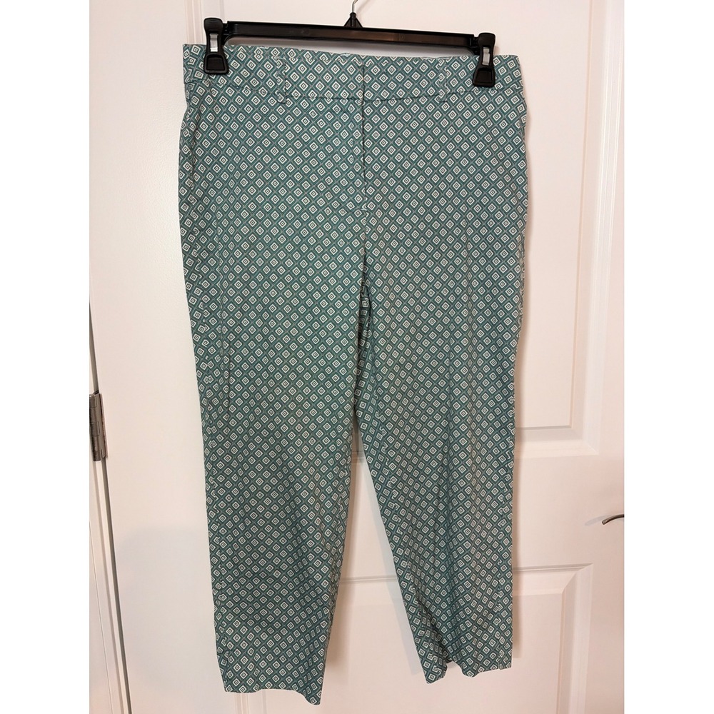 Kim Rogers Womens Teal Geometric Diamond Print Ankle Pants Size 8 Stretch Cotton